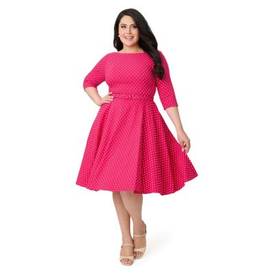 Plus Size Three Quarter Sleeve Belted Devon Swing Dress