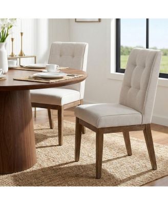 abric Upholstered Dining Chairs Set of 2, High Back, Solid Wood