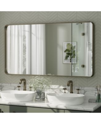 55" x 30" High-Strength Tempered Glass and Aluminum Alloy Framed Wall Decor Bathroom Vanity Mirror in Brushed Bronze
