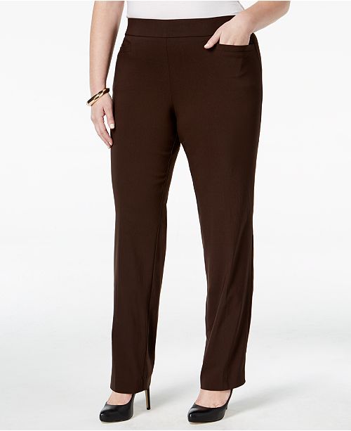 JM Collection Plus Size Tummy Control PullOn SlimLeg Pants, Created