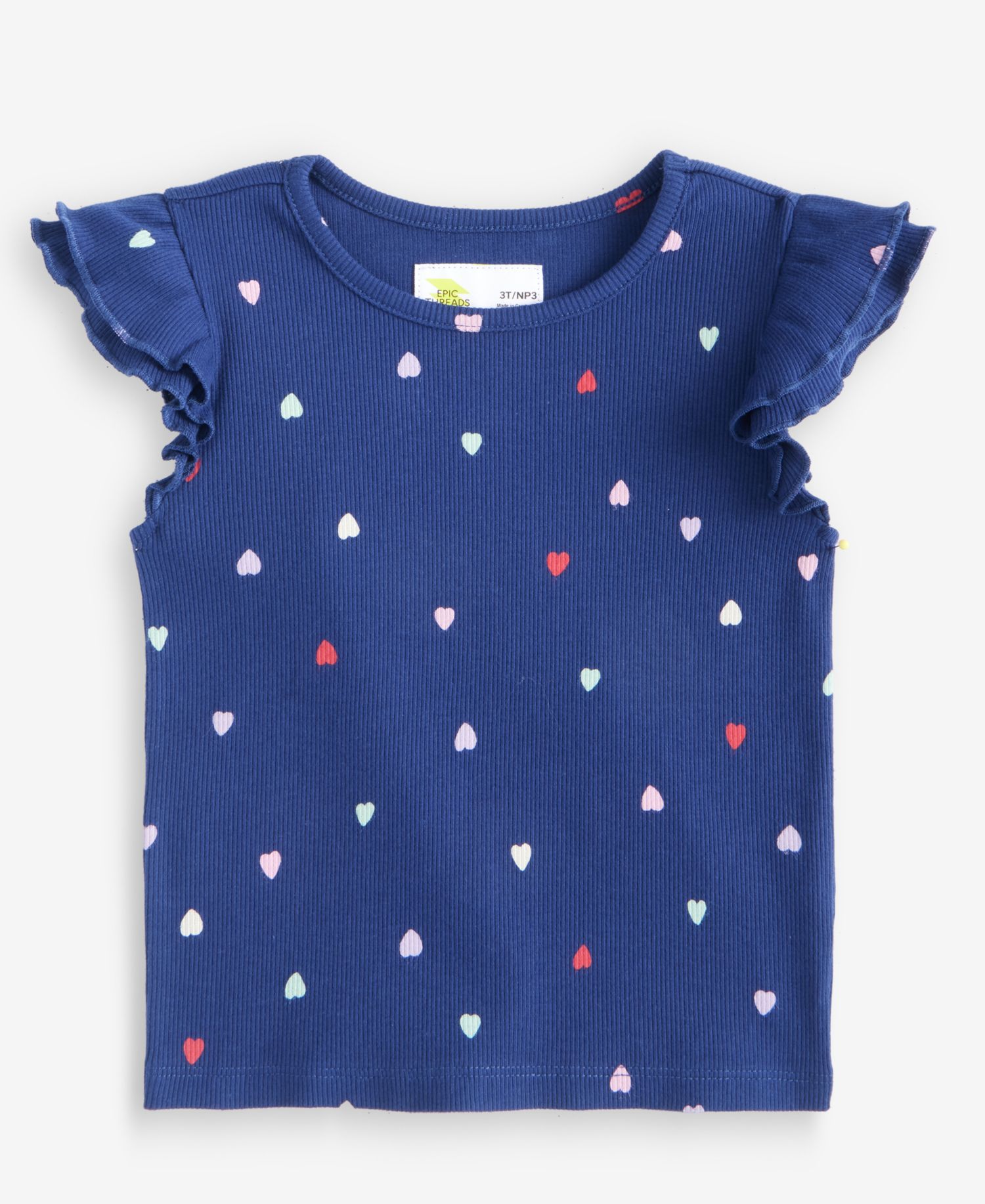 Toddler Girls' 12M-5T Hearts-Print Double-Flutter T-Shirt