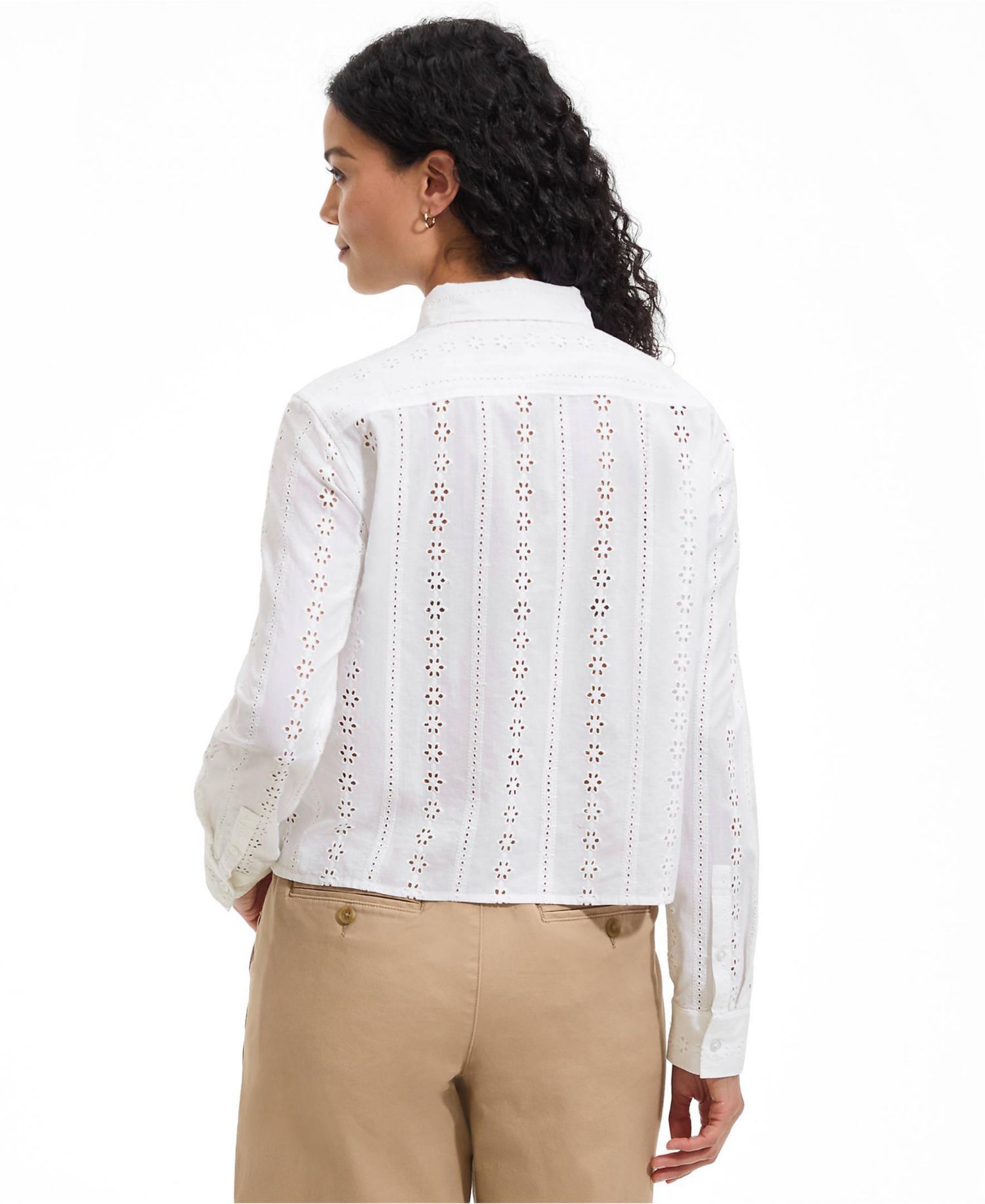Women's Eyelet Cropped Button Front Shirt