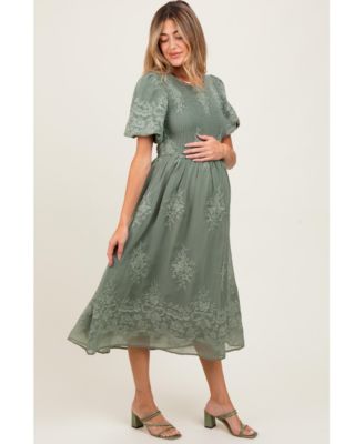 Pinkblush Maternity Light Olive Floral Lace Smocked Midi Dress - Macy's