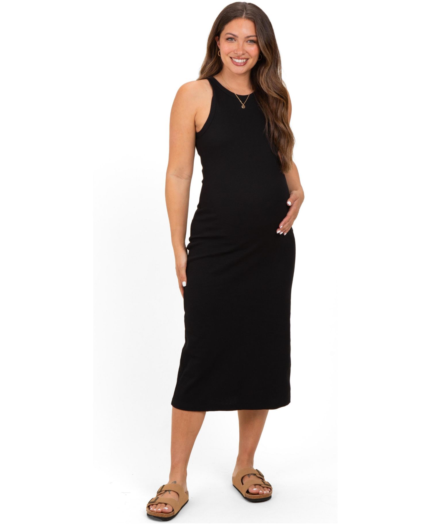 Women's Black Ribbed Tank Midi Dress