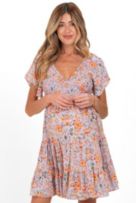Pinkblush Maternity Lavender V Neck Smocked Bodice Floral Print Dress -  Macy's