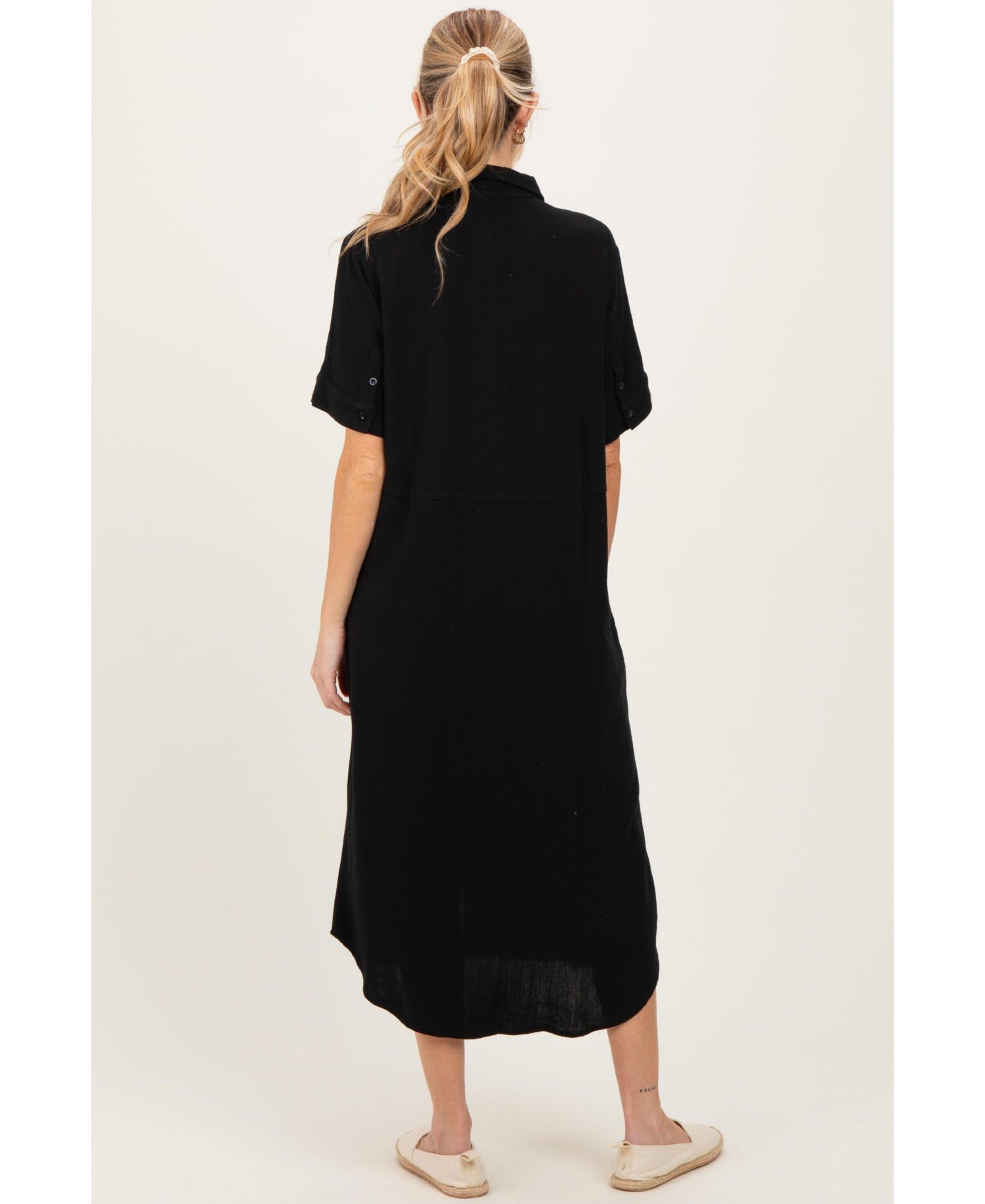 Women's Black Button Down Midi Shirt Dress