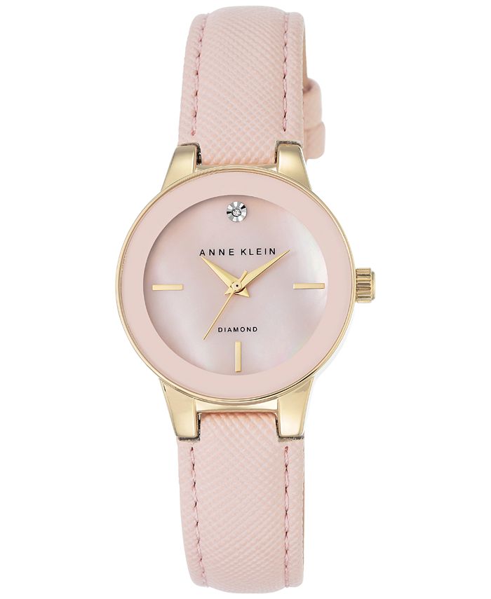 Anne Klein Women s Diamond Accent Light Pink Leather Strap Watch