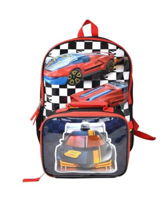 Hot Wheels Boys 16" Backpack for School with Rectangular Lunch Bag, for Kids