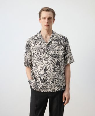 Men's Bowling Collar Printed Flowing Shirt
