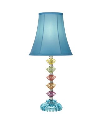Bohemian Country Cottage Accent Table Lamp with Table Top Dimmer 21" High Teal Blue Stacked Glass for Bedroom Living Room