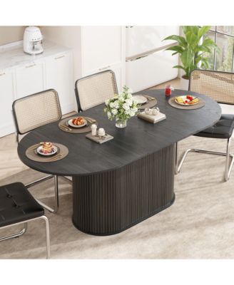 55.11"-70.86" Extendable Dining Table for 4-6, Oval Kitchen Table with Striped Legs for Living Room and Dining Room