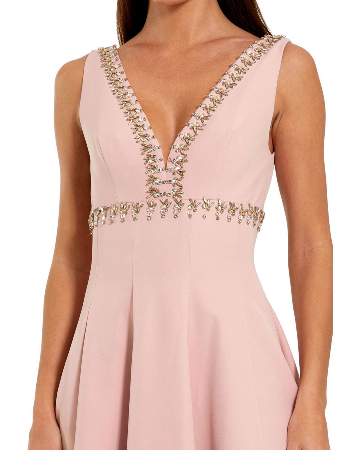 Mac Duggal Women's Rhinestone Embellished Crepe A Line Midi Dress view 2 — MAYCSS fashion products