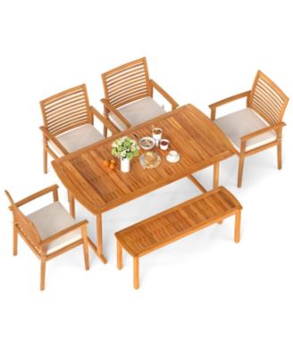6-Piece Outdoor Acacia Wood Dining Set with Umbrella Hole