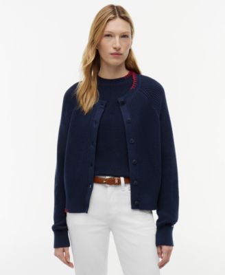 Women's Crochet Detail Crewneck Cardigan Sweater