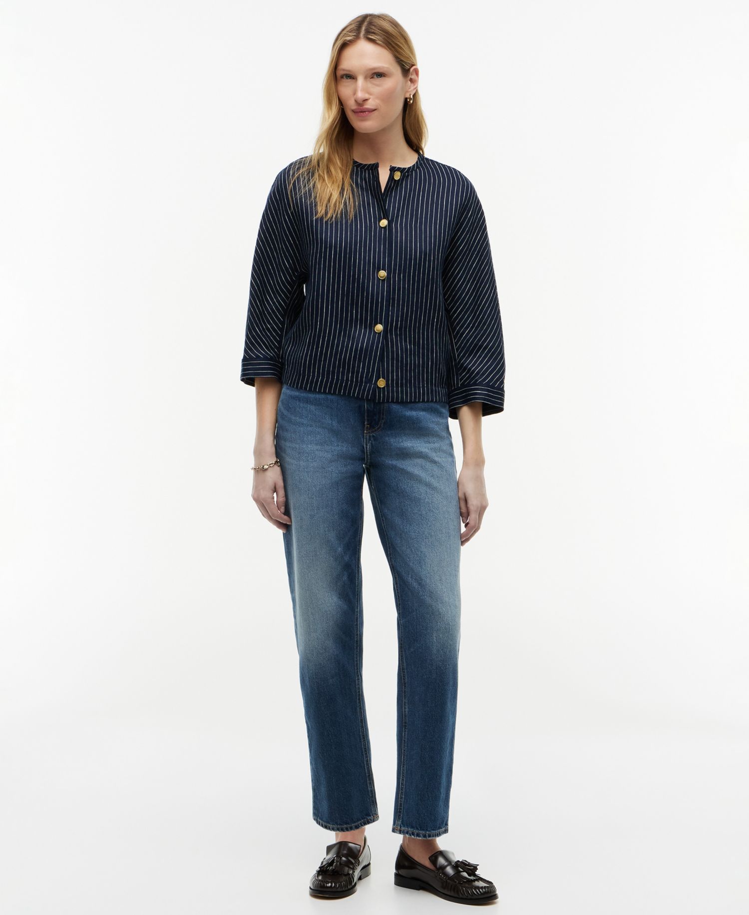 Women's Linen Nautical Stripe Blouse