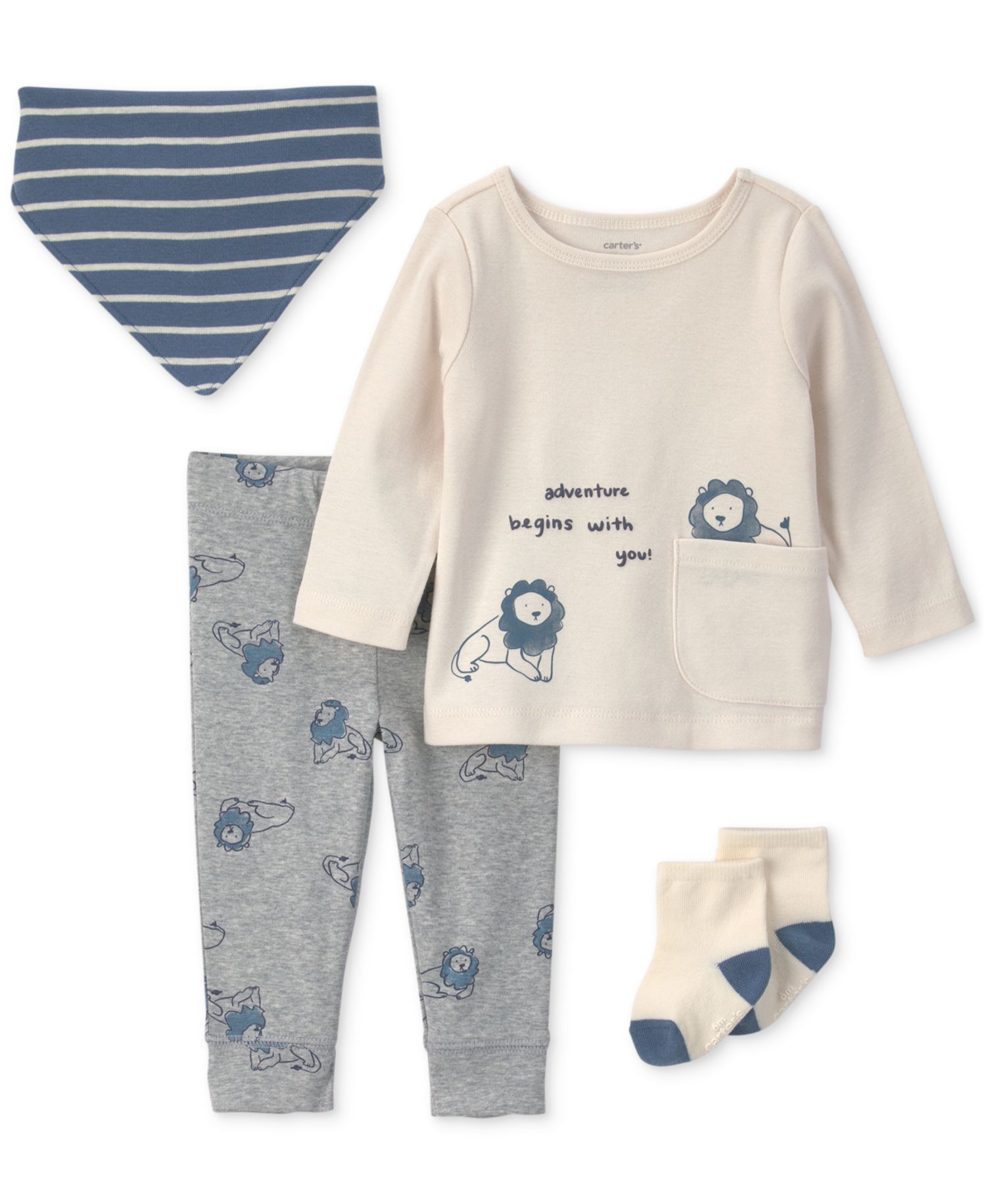 Baby Boys' Long-Sleeve Top, Pant, Bandana and Socks, 4-Piece Set