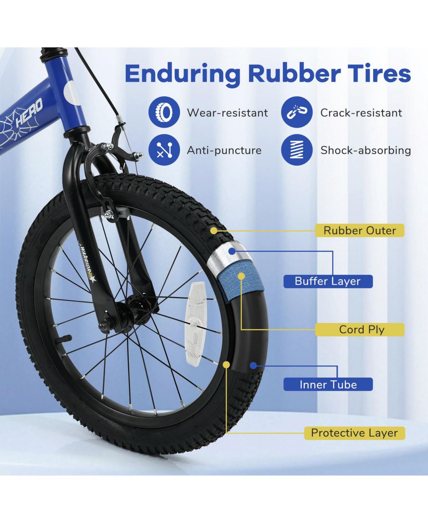 Детская игрушка Mecale 12-Inch Kids Bike With Removable Training Wheels, Adjustable Seat and Handlebar, от 3 лет, цвет: Синий — фото 7