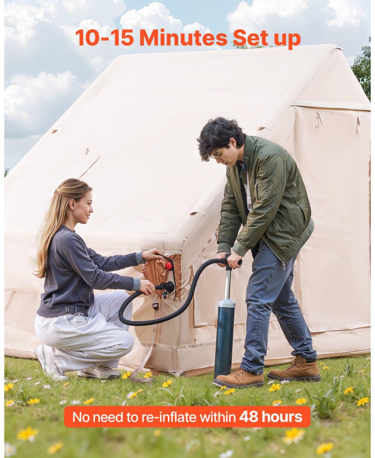 Mecale 3 to 5 Person Inflatable Camping Tent with Stove Jack