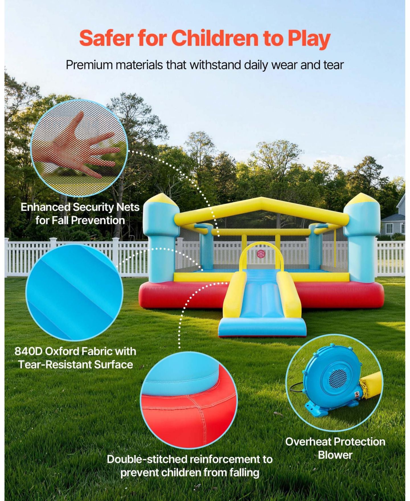 Детская игрушка Mecale Inflatable Bounce House 14.7 x 13.8 Ft with Basketball Hoop, Ages 3, цвет: Синий — фото 6