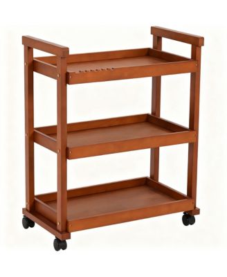Solid Beechwood Art Cart with 3-Tier Shelves and Swivel Wheels