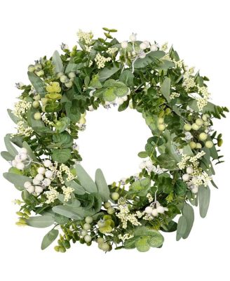 18" Eucalyptus Boxwood Berry Wreath Front Door Decor