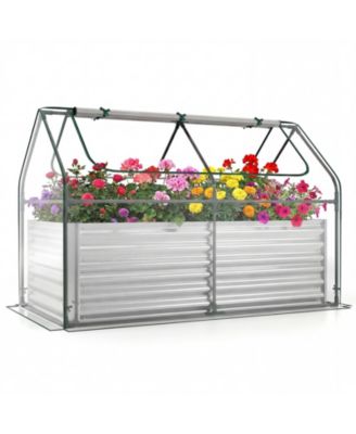 Galvanized Raised Garden Bed w/ Cover Planter Box w/ Mini Greenhouse Sliver and Clear