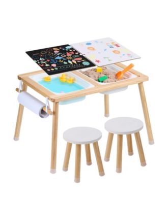 Wooden Sensory Table and 2 Chairs Set for Toddlers, Ages 3