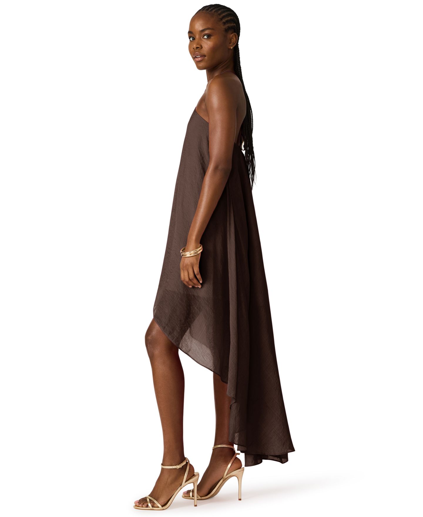 Женское платье Steve Madden Halter Neck Sleeveless High-Low Asymmetric, цвет: Коричневый — фото 3