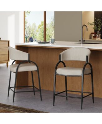 Modern Fabric Bar Stools Set of 2 with Back, Metal Frame