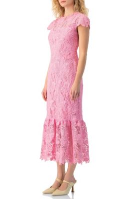 Ivonne Women's Lace Cap-Sleeve Midi Dress - Pink