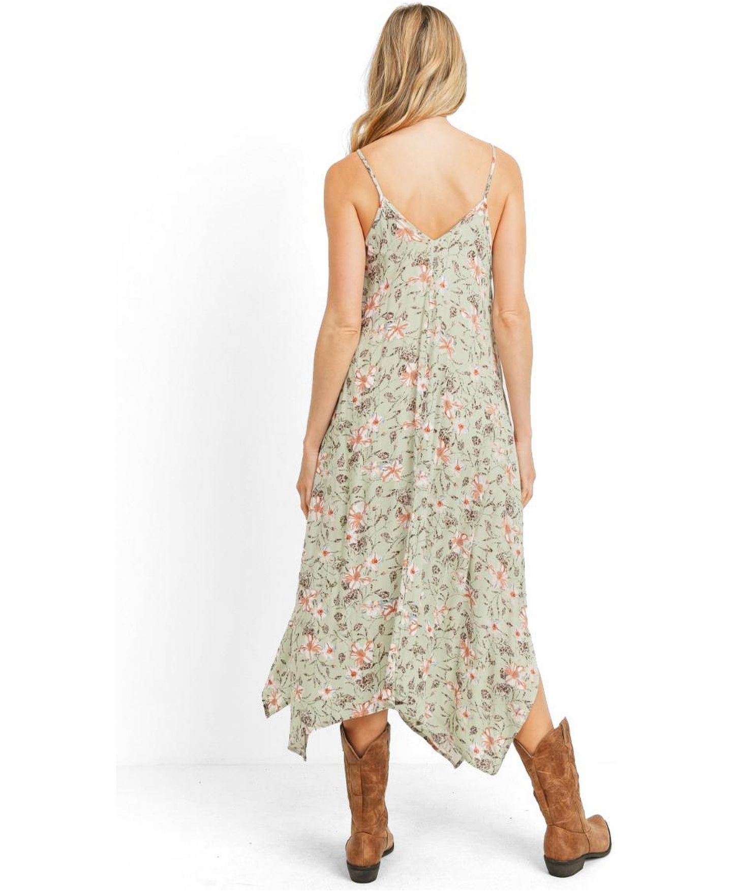 Женское платье Hello Miz Floral V-Neck Spaghetti Strap Midi with Pockets, цвет: Шалфейный — фото 3