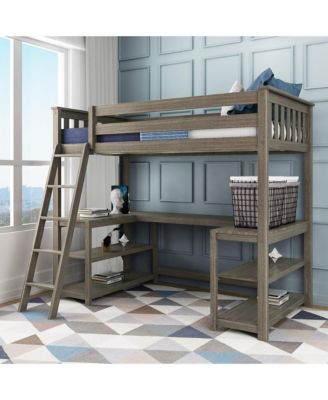 Max &  Lily Twin Loft Bed, Solid Wood Loft Bed with Desk and Storage Shelves for Kids