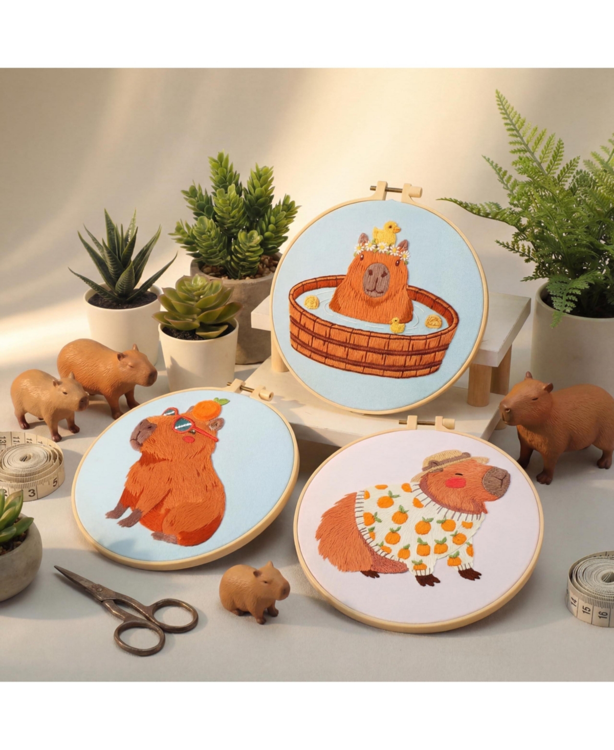 Gnuadz 3 Sets Capybara Embroidery Kit Beginner Needlepoint Hoop Thread Instruction