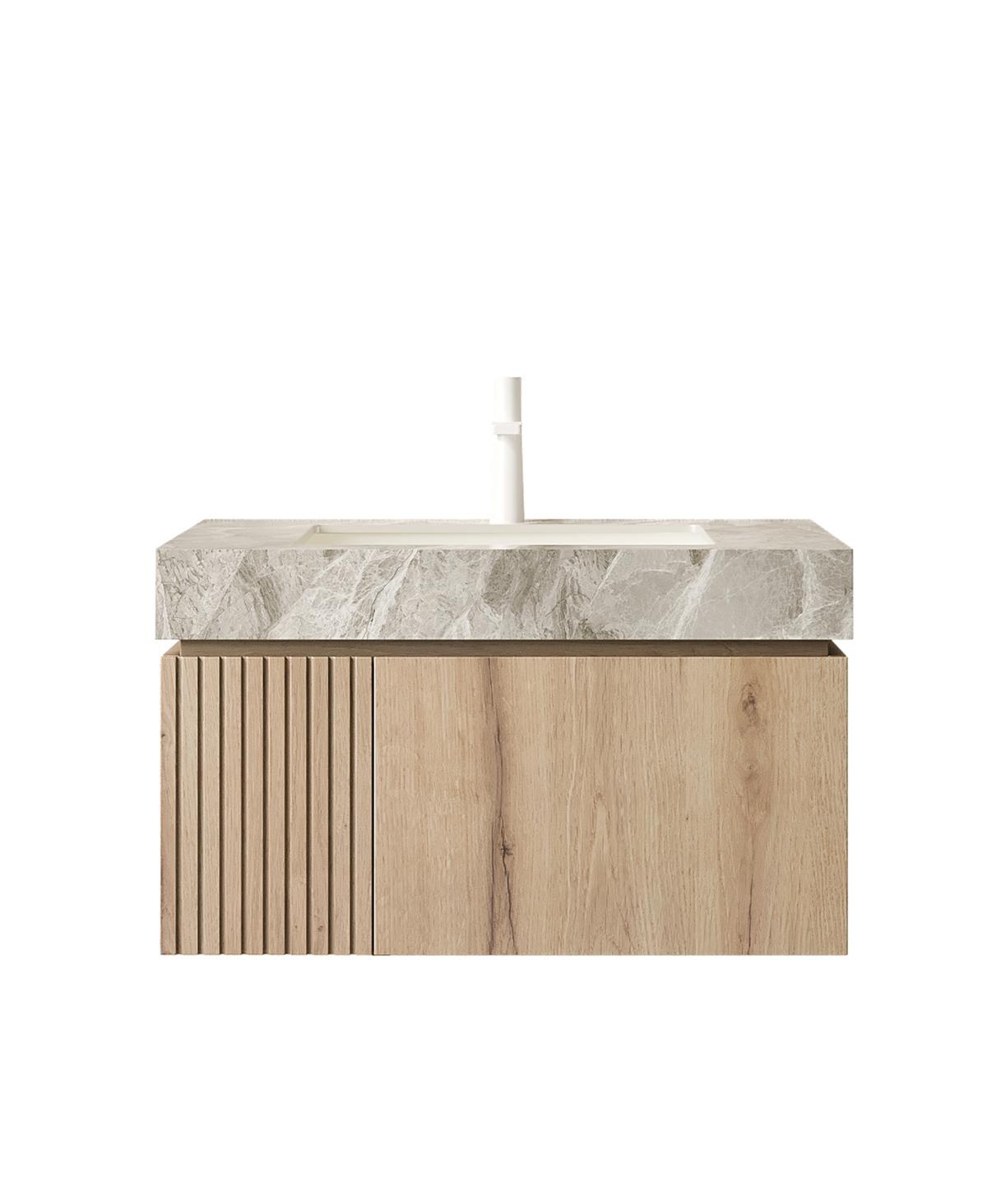 Sillysis 30 Inch Wall Mounted Bathroom Vanity with Italian Sintered Stone Top, Ceramic Sink, Soft Close Storage