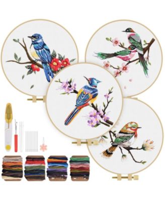 Embroidery Kit Adults Beginner Flowers Bird Hoop Thread