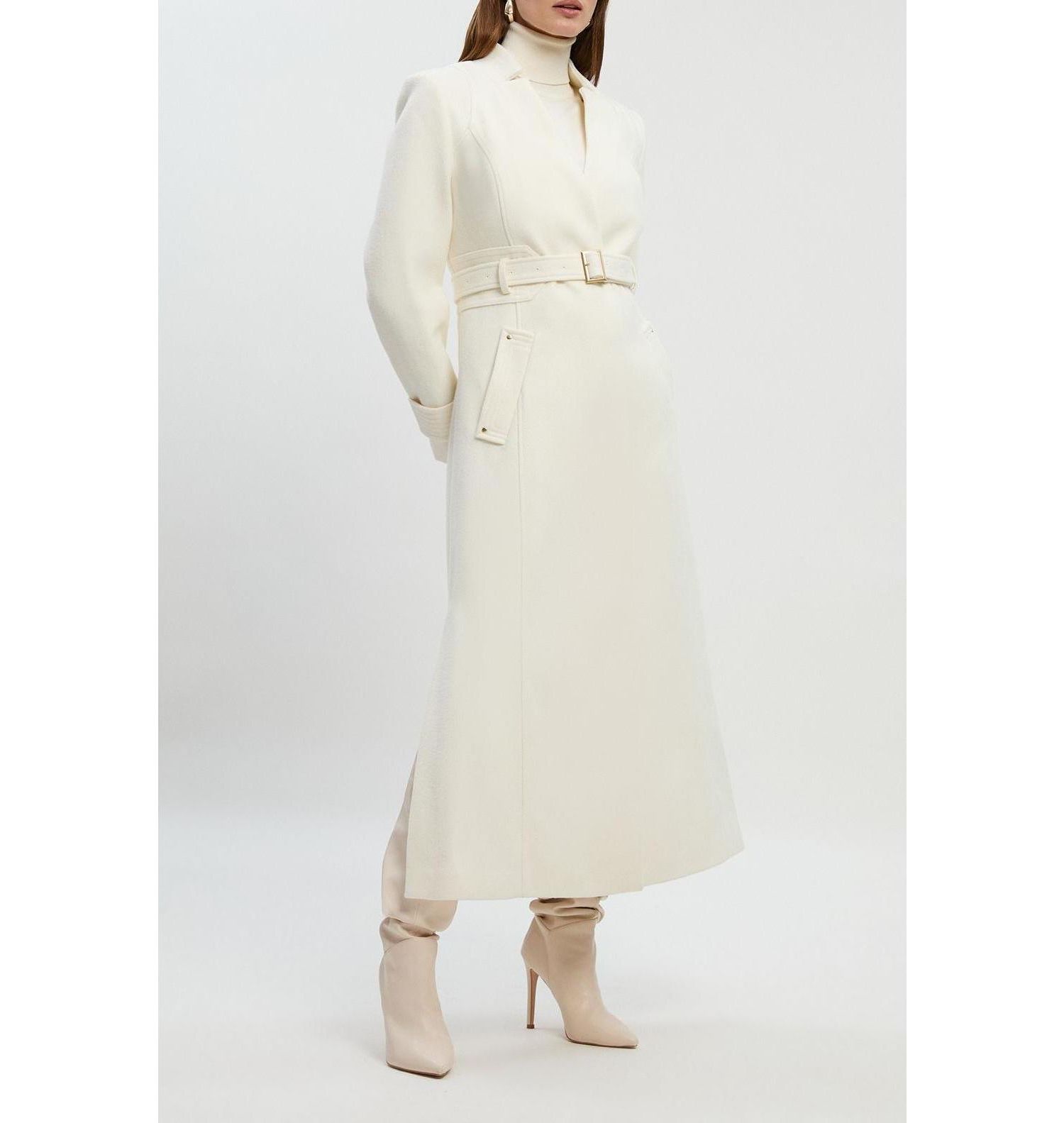 Women's Wool Notch Neck Belted Maxi Coat