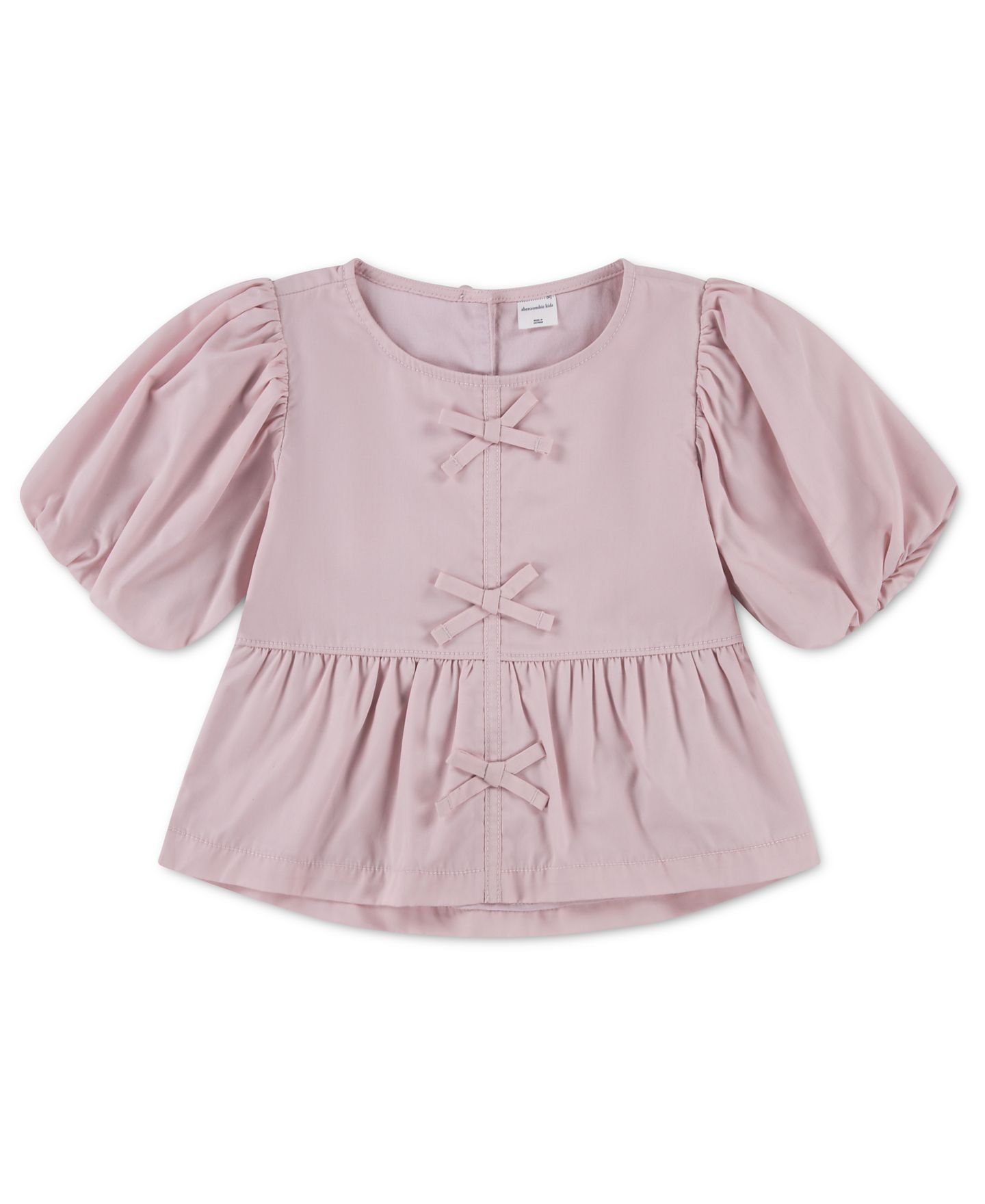 Топ abercrombie kids Bow-Detail Puff-Sleeve Top для девочек-малышей, цвет: Розовый — фото 1