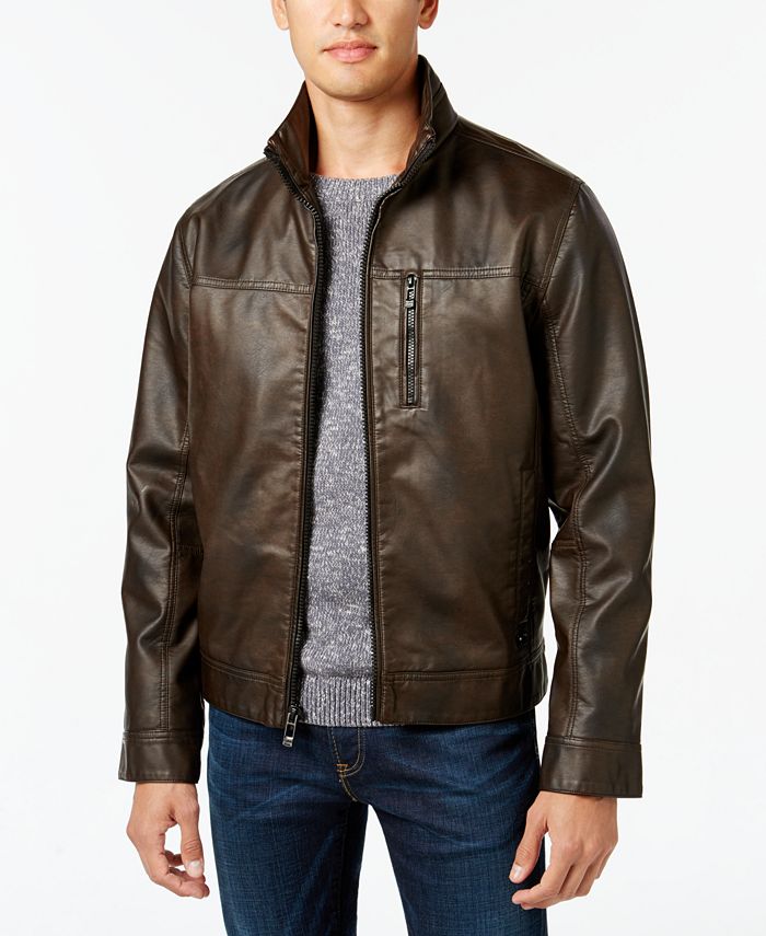 Calvin Klein Men's Faux-Leather Hooded Jacket - Macy's