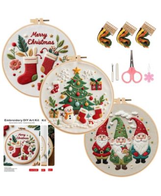 3 Sets Christmas Embroidery Kit Beginners Santa Tree Pattern DIY Gift