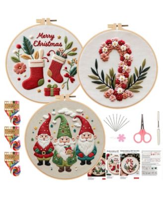 3 Sets Holiday Embroidery Kit Beginners Hoop DIY Craft
