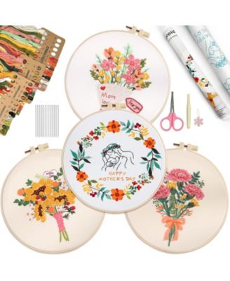 4 Sets Mom Embroidery Kit Beginners Flower Cross Stitch Gift