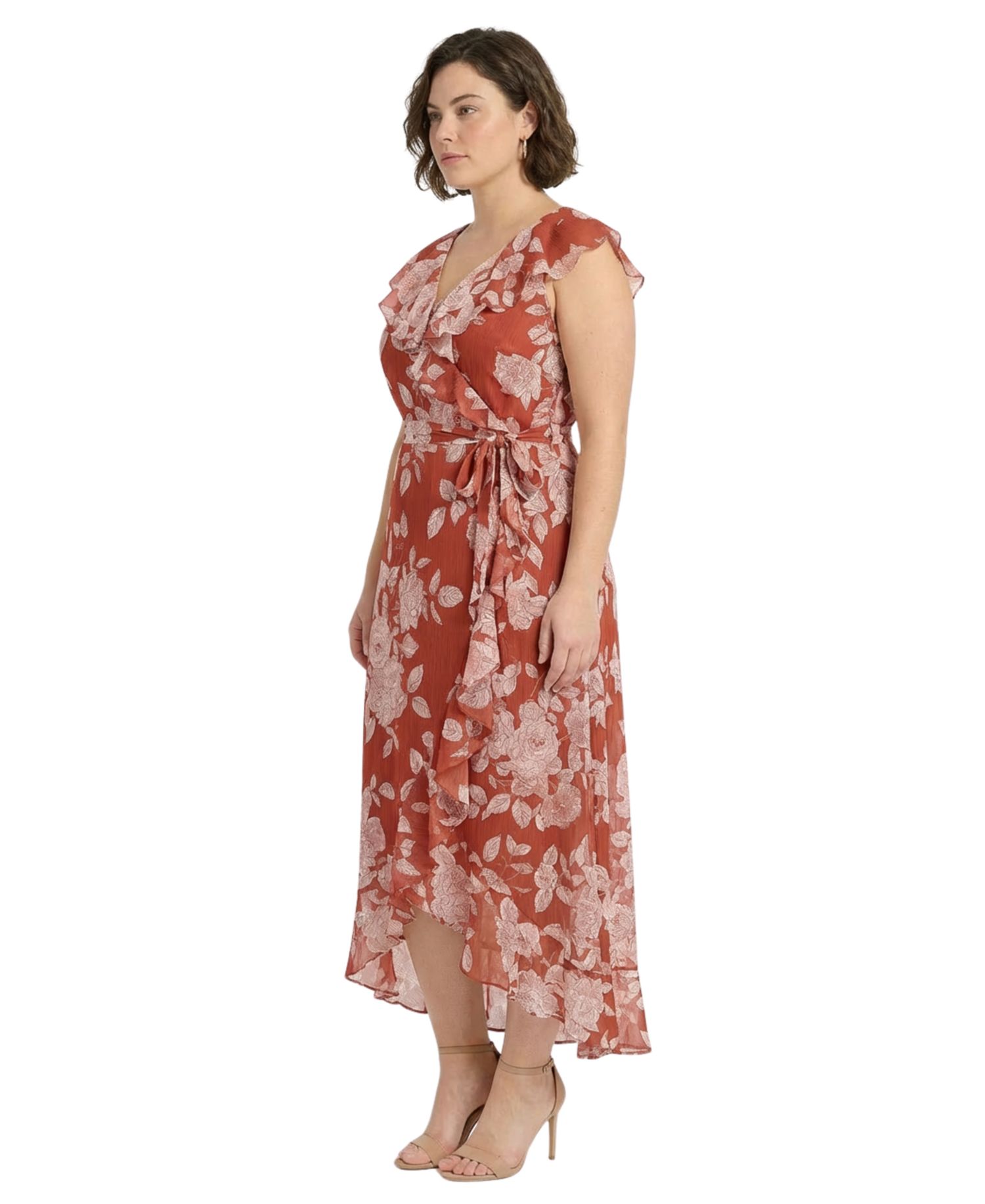 Plus Size Printed Wrap V-Neck Dress