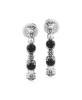 Sterling Silver Agate 1 Inch Concha Hoop Earrings