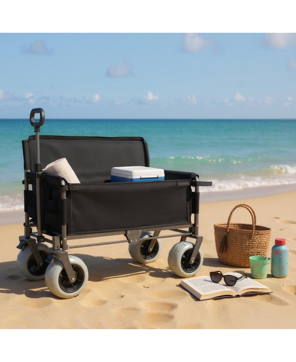 Mondawe 3-in-1 Convertible Folding Storage Wagon Utility Carts - Bench Seat with 180 Littre Capacity, All-Terrain Wheels