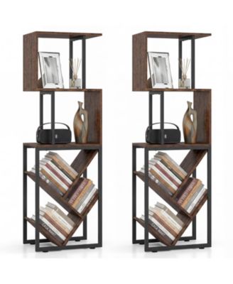 2 Piece 6-Tier Bookshelf Industrial S-Shaped Geometric Bookcase with Display Shelves