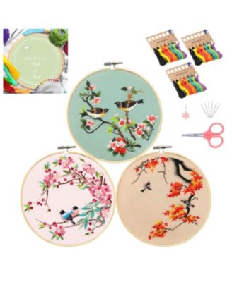 3 Pack Bird Embroidery Kit Adults Beginners Hoop Needlepoint