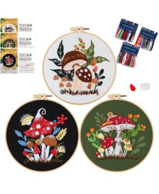 3 Sets Mushroom Embroidery Kit Beginners Hoop DIY Craft
