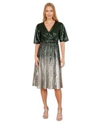 Women's Ombre Sequin V-Neck Midi Dress