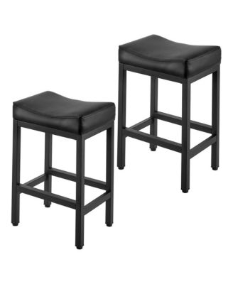Bar Stool Set of 2 PU Leather Counter Height Stools