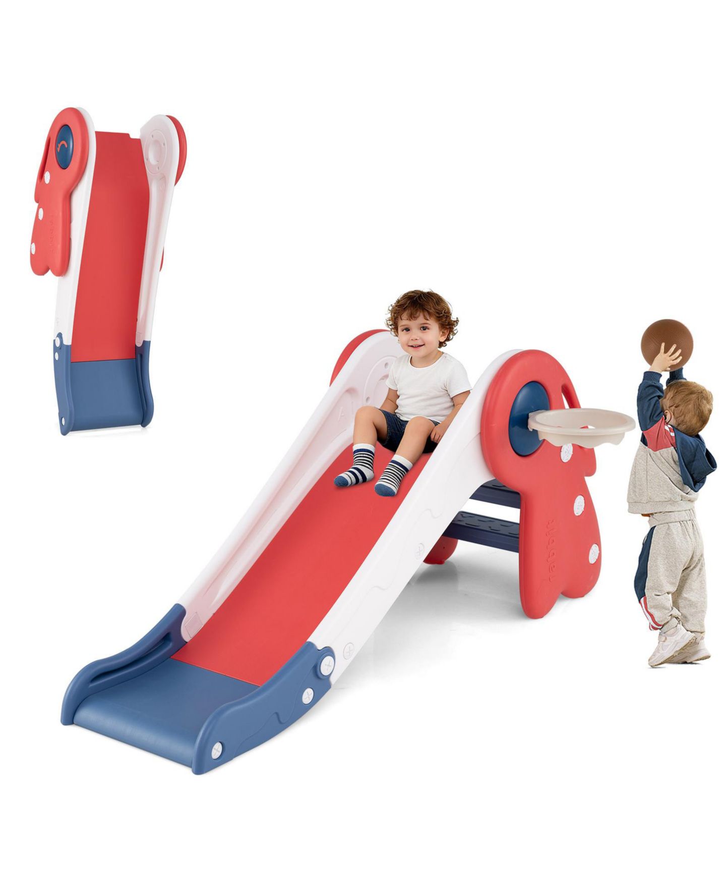 Детские игрушки Mecale 3-in-1 Toddler Slide and Climber Set with Basketball Hoop and Ball, цвет: Красный — фото 10